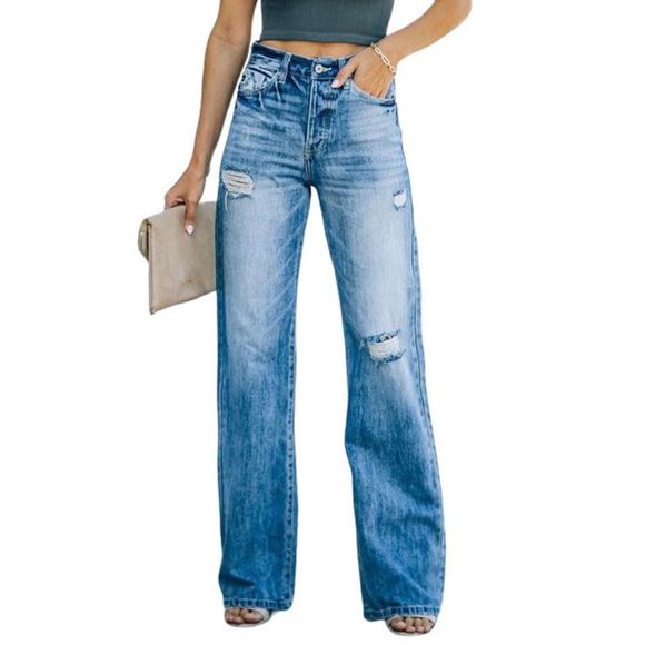 UDEAR Pants - UDEAR Blue Denim High Waist Wide Leg Pants Size S